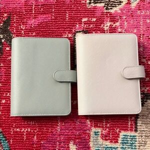 Set of Two Leather A6 Binders in Green and Cream